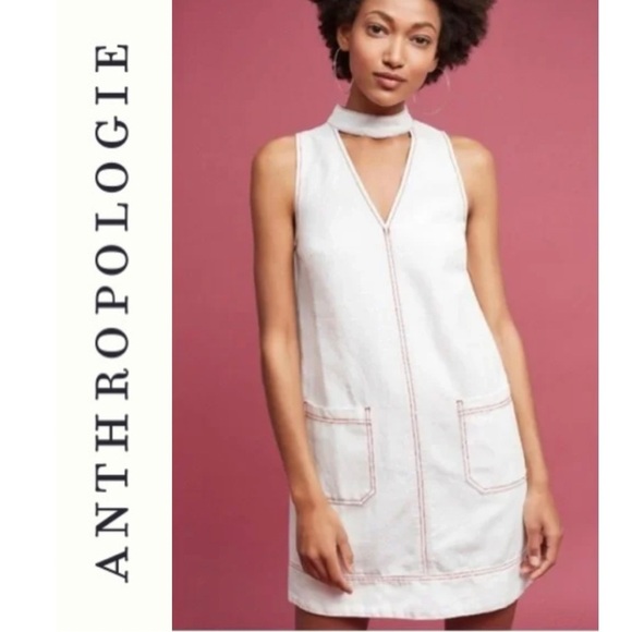Anthropologie Holding Horses White Shift Dress Sleeveless Choker Neck Style - Picture 1 of 8